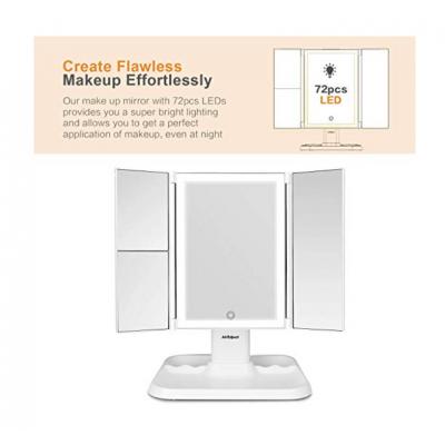 Makeup Mirror Vanity Mirror with Lights - 3 Color Lighting Modes 72 LED Trifold Mirror, Touch Control Design, 1x/2x/3x M