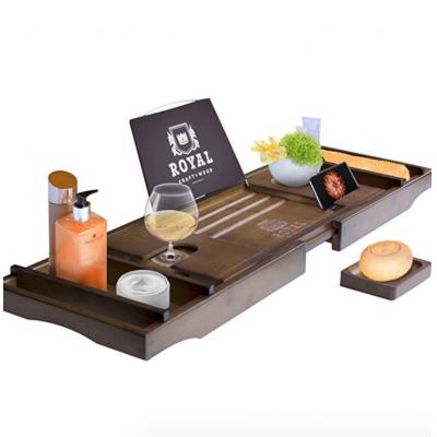 Royal Craft Wood Luxury Bamboo Bathtub Caddy Tray, Free Soap Holder (Brown)